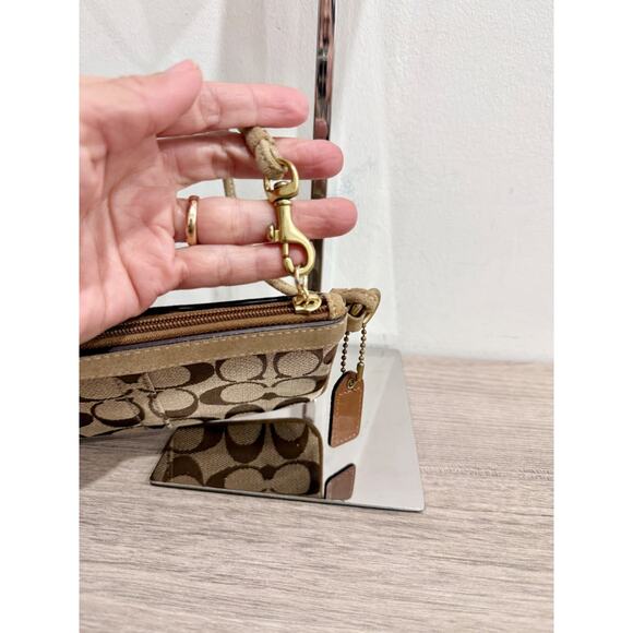 Coach Small Canvas Monogram C Logo Wristlet Pouch Wallet Beige/Tan - Picture 6 of 7